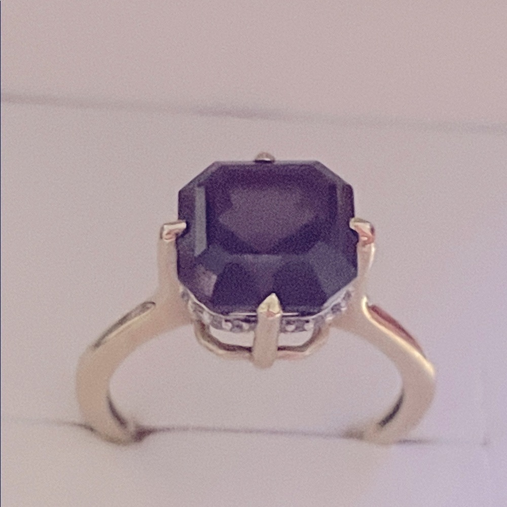 10K Asscher Cut Lab Created 4 CT Octagonal Alexandrite Ring with White Diamond